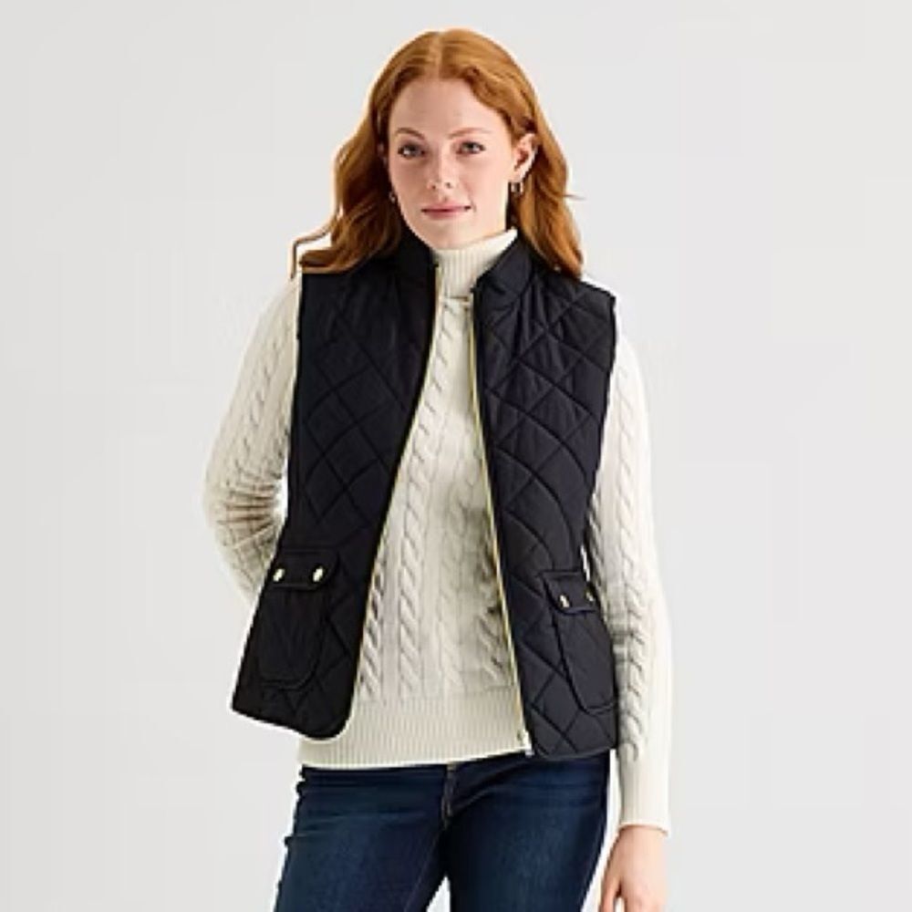 St. John’s Bay Midweight Sleeveless Black Quilted Vest Size Medium